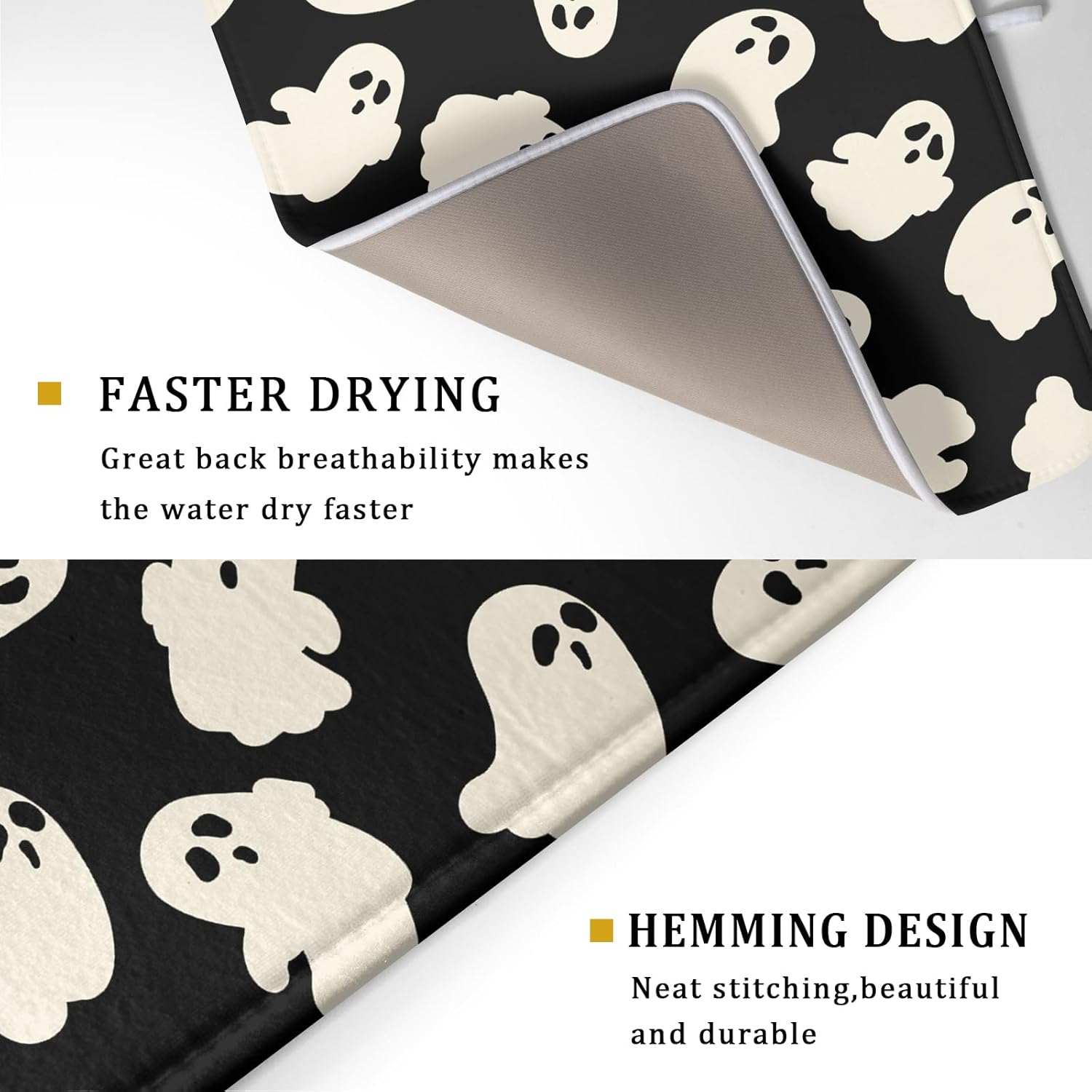 Halloween Ghost Dish Drying Mat 16X18 Inch Spooky Halloween Drying Mat for Kitchen Counter Black