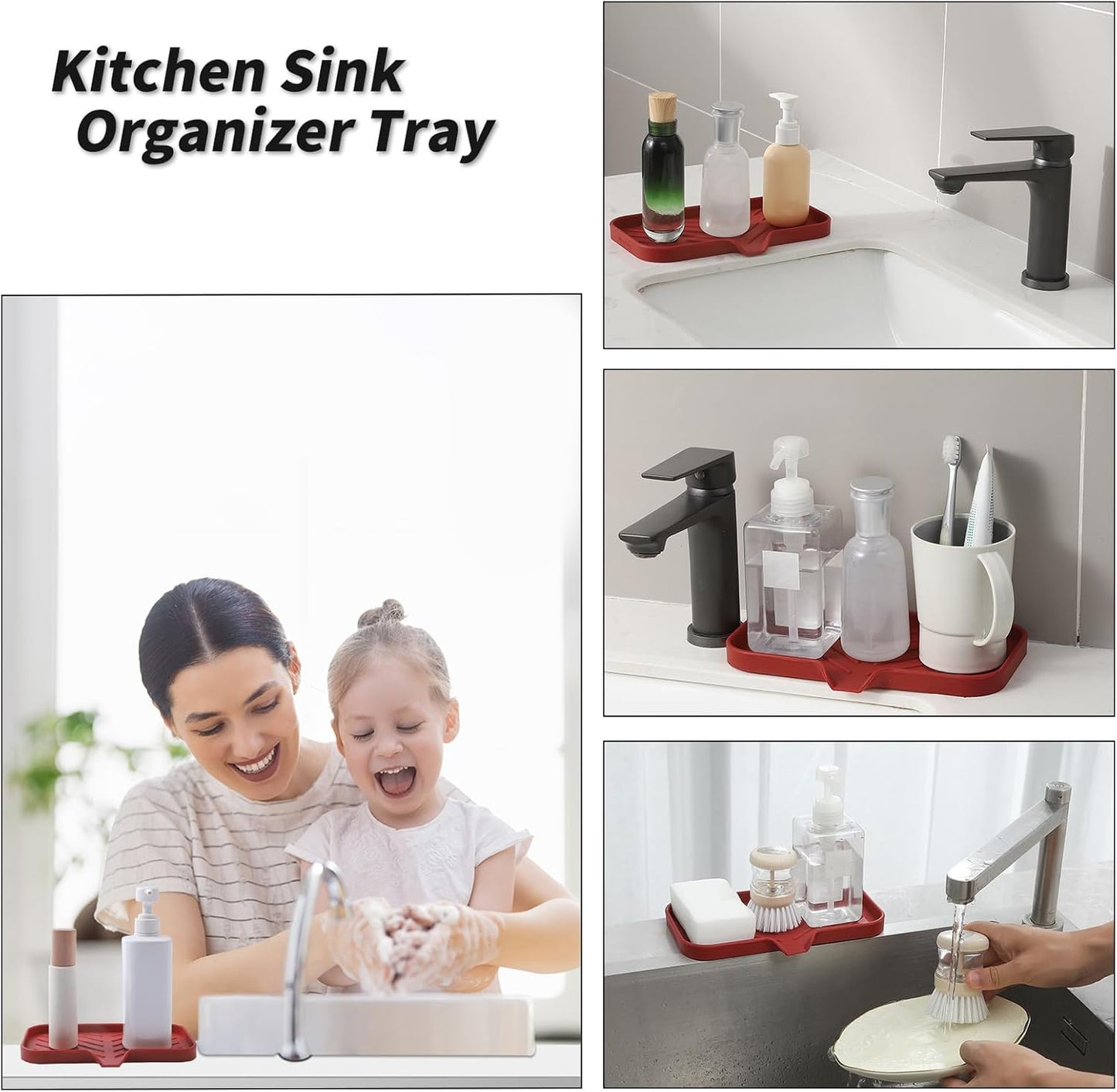 Silicone Bathroom Soap Dishes with Drain Spout-Bathroom and Kitchen Sink Organizer,Sponge