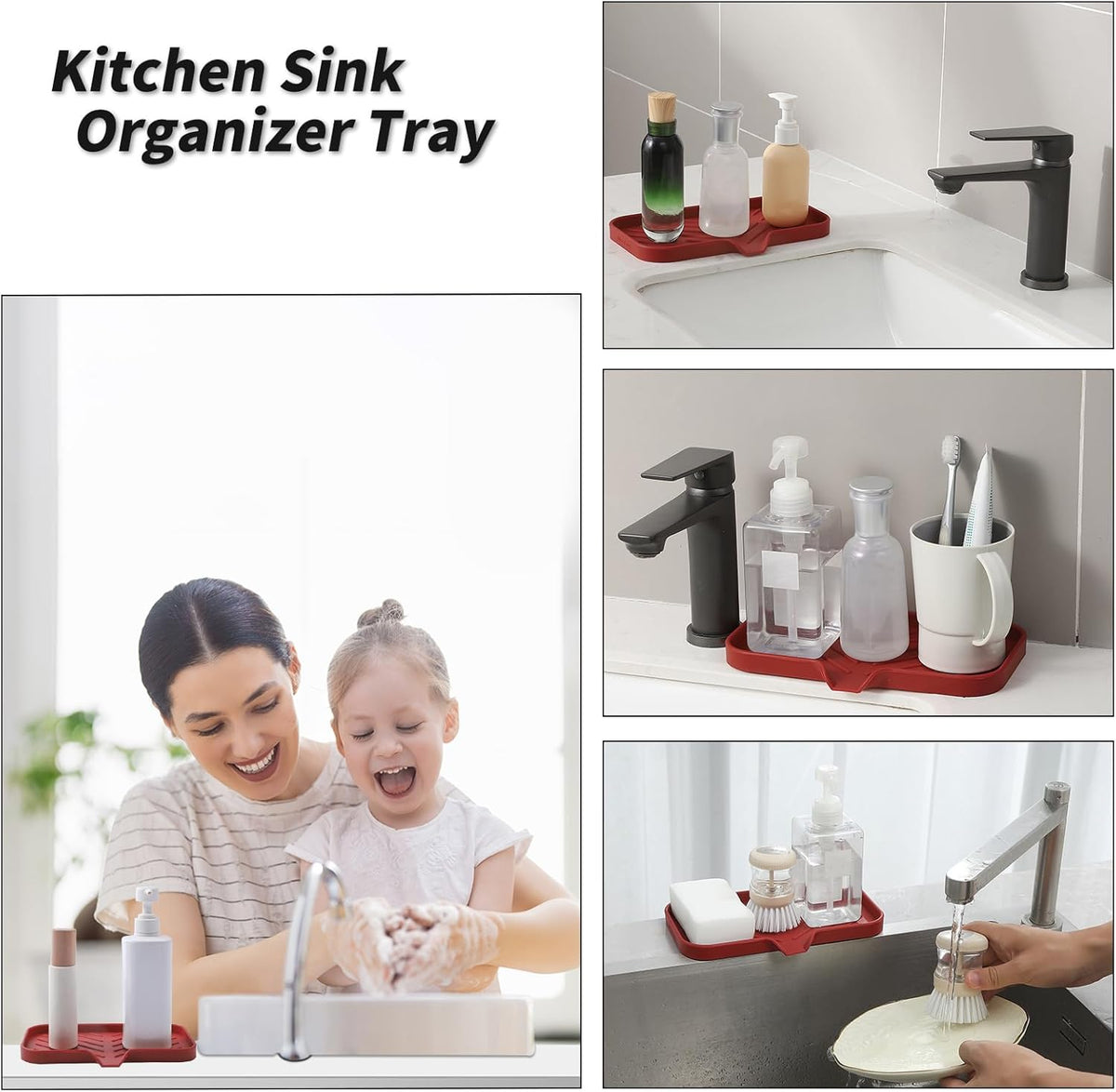 Silicone Bathroom Soap Dishes with Drain Spout-Bathroom and Kitchen Sink Organizer,Sponge