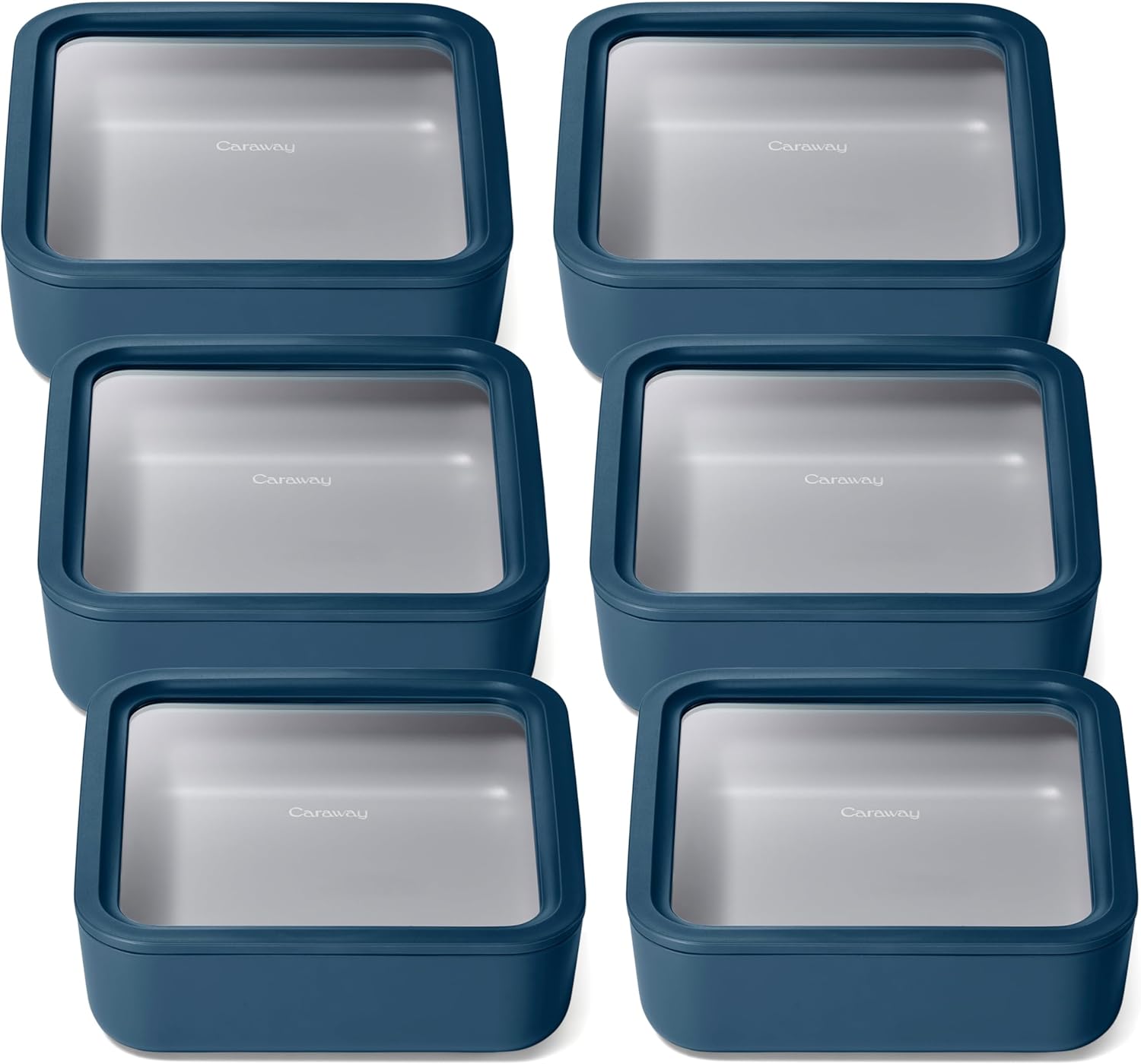 Caraway 6pc Glass Food Storage Set – 10 Cup Food Containers (6) - Ceramic Coated - Non Toxic, Non