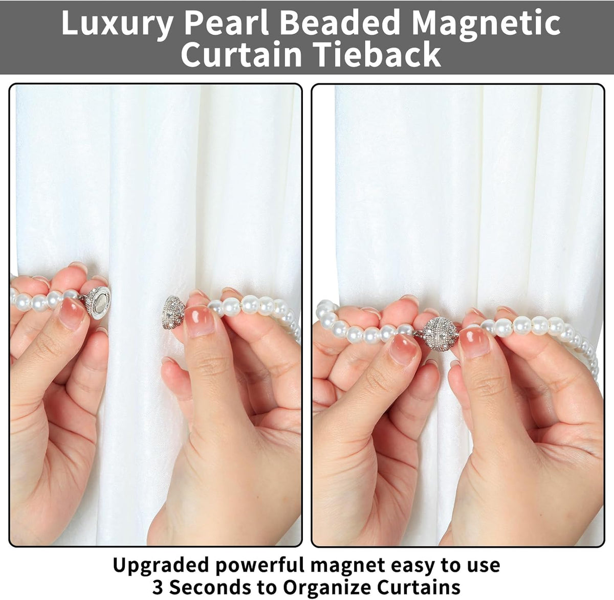 Magnetic Tiebacks for Curtains, 2 Pack Bow Pearl Curtain tiebacks Curtain Buckle Clips with