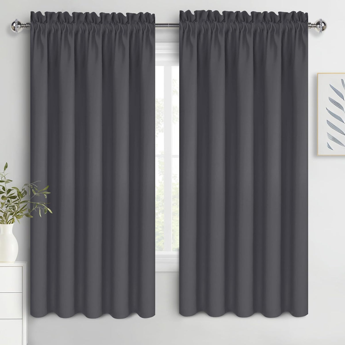 DWCN Bedroom Blackout Curtains 70 x 63 Inches Length 2 Panels Set, Solid Thermal Insulated Energy