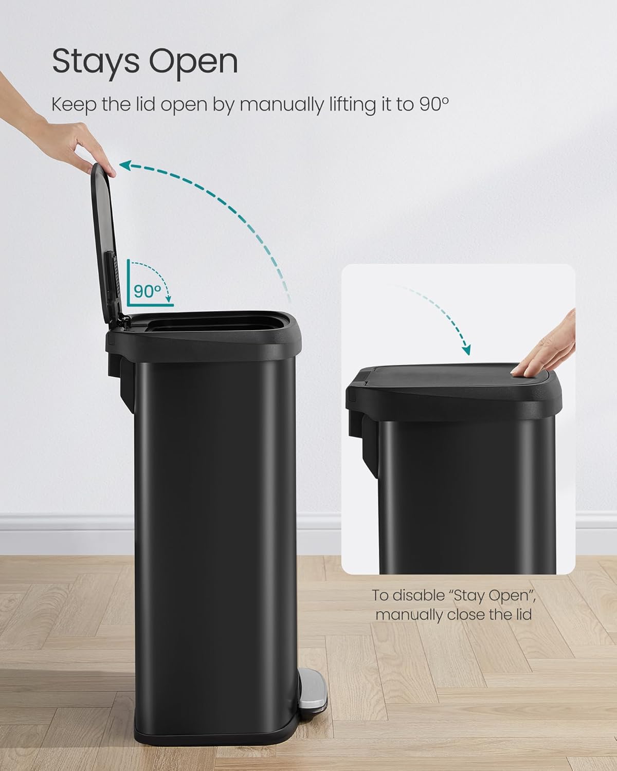 SONGMICS Kitchen Trash Can, 21 Gallon (80 L) Stainless Steel Garbage Can, with Stay-Open Lid and