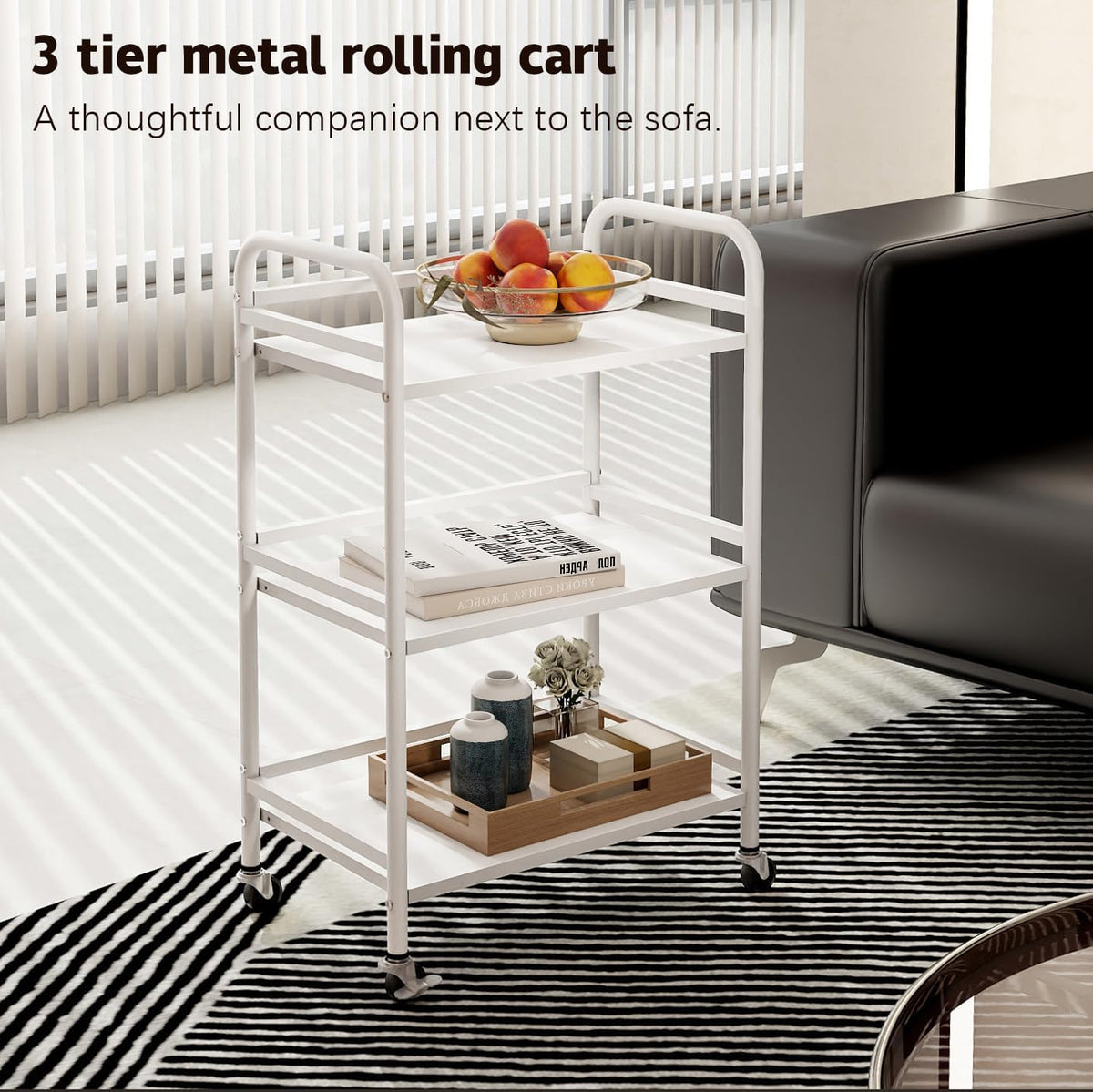 HDANI 3 Tier Rolling Cart Shelves,Heavy Duty Multifunctional Metal Frame-Supports 22 Lbs Per