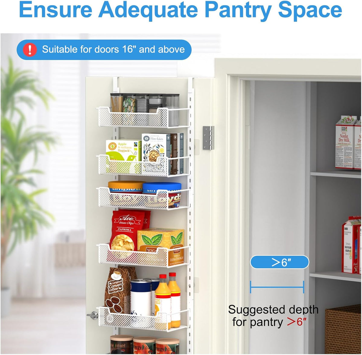 12.3" W Narrow Over the Door Pantry Organizer, 8-Tier Over the Door Organizer with Adjustable