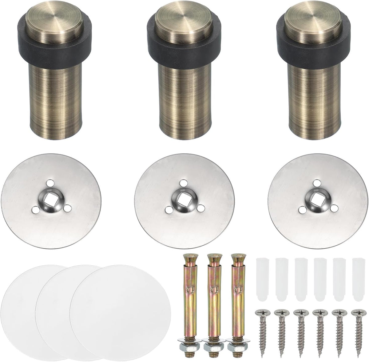 PATIKIL 3Set Round Door Stoppers, 80mm Stainless Steel Door Stop Doorstop Wedge Metal Cylinder Self