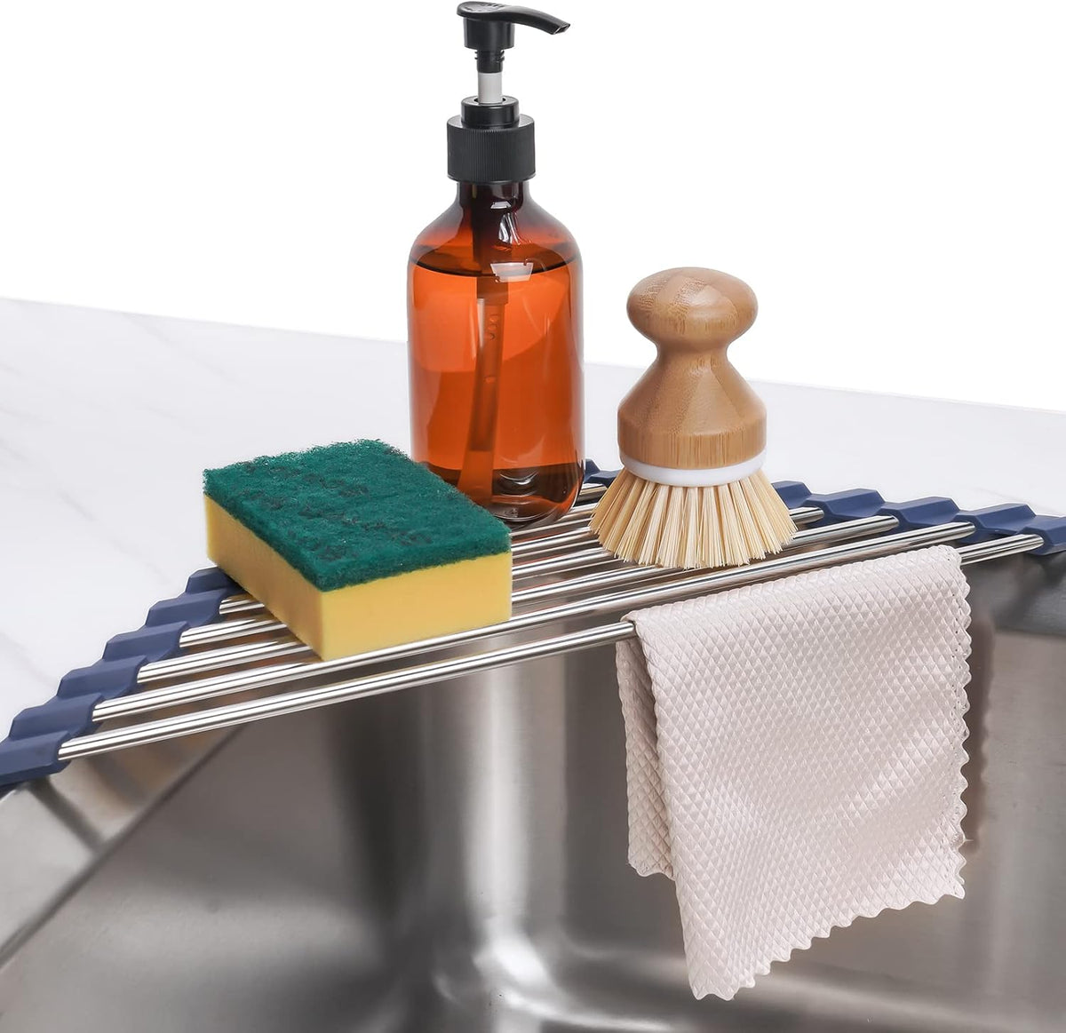 Tomorotec Triangle Roll-Up Dish Drying Rack for Sink Corner Small Foldable Stainless Steel Over The
