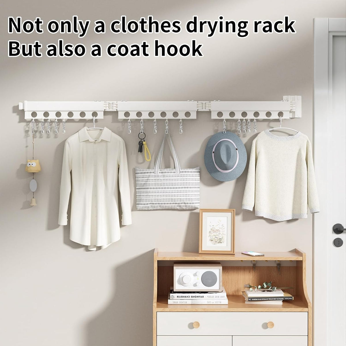 Clothes Drying Rack Foldable Wall Mounted Drying Rack 3 Fold White-Laundry Drying Rack Durable