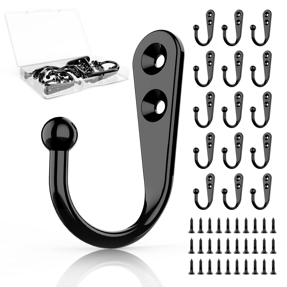 ZAYBOD 15 Pack Black Wall Hooks, Premium Zinc Alloy Coat Hook