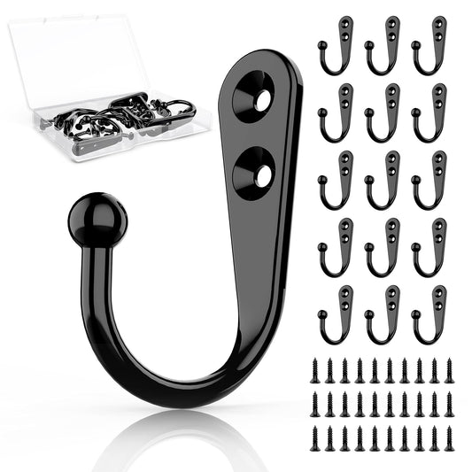 ZAYBOD 15 Pack Black Wall Hooks, Premium Zinc Alloy Coat Hook