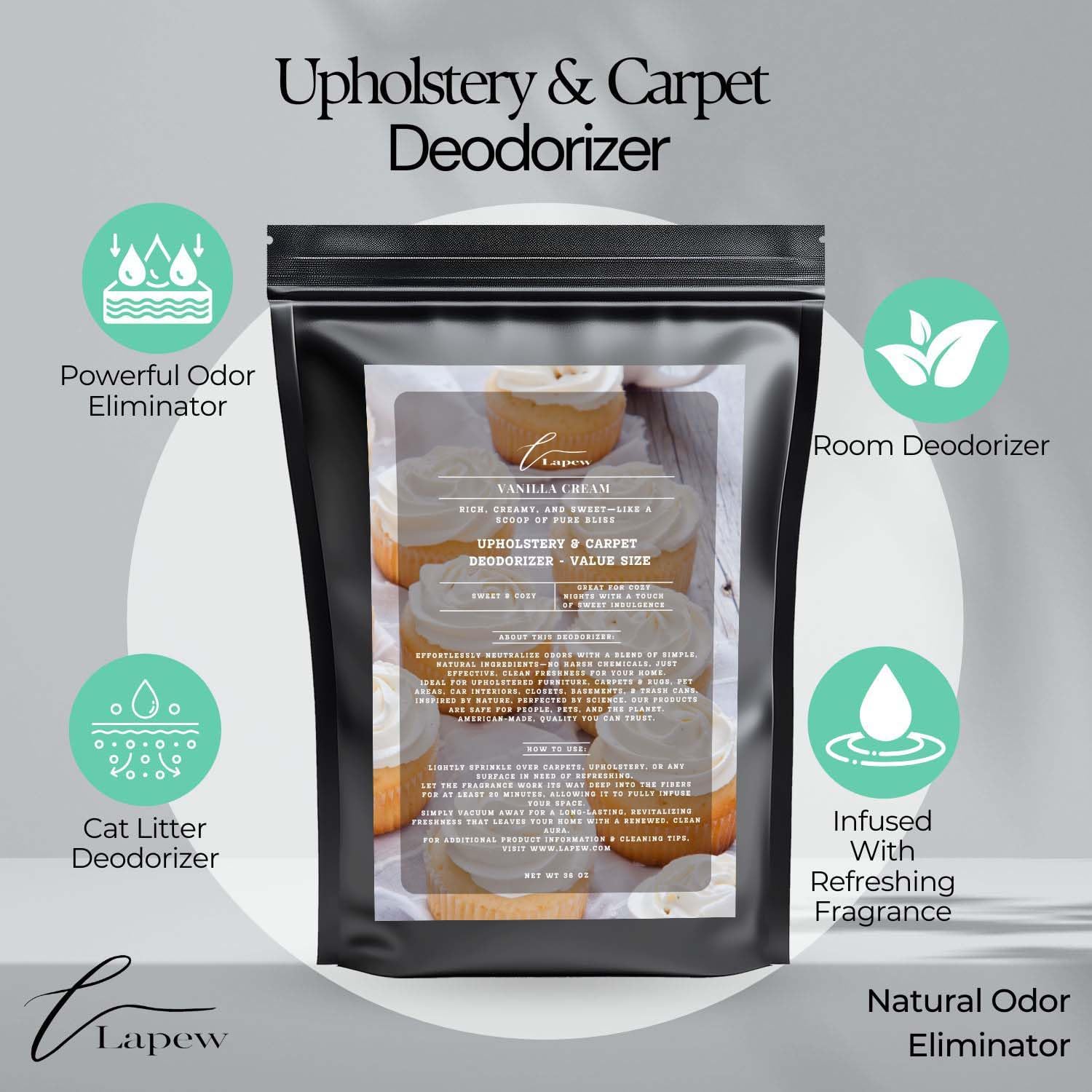 Vanilla Cream Carpet Freshener Powder Refill 36 oz | Powerful Odor Eliminator for Home | Upholstery