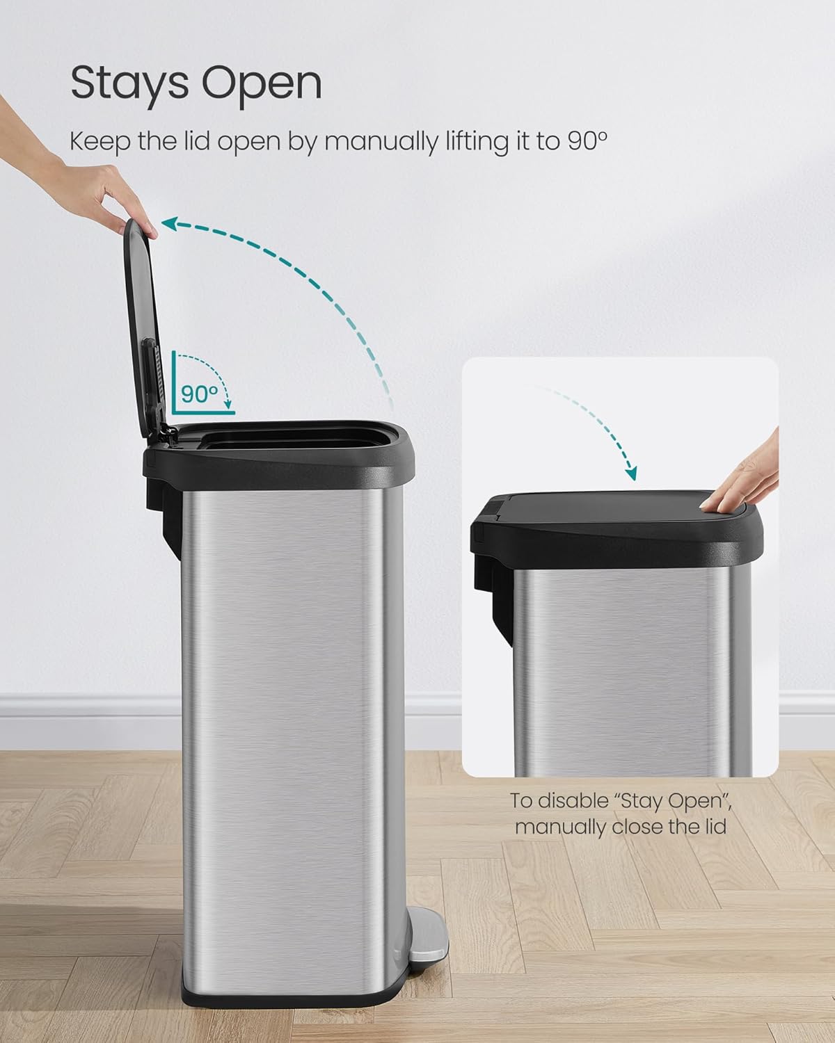 SONGMICS Kitchen Trash Can, 21 Gallon (80 L) Stainless Steel Garbage Can, with Stay-Open Lid and