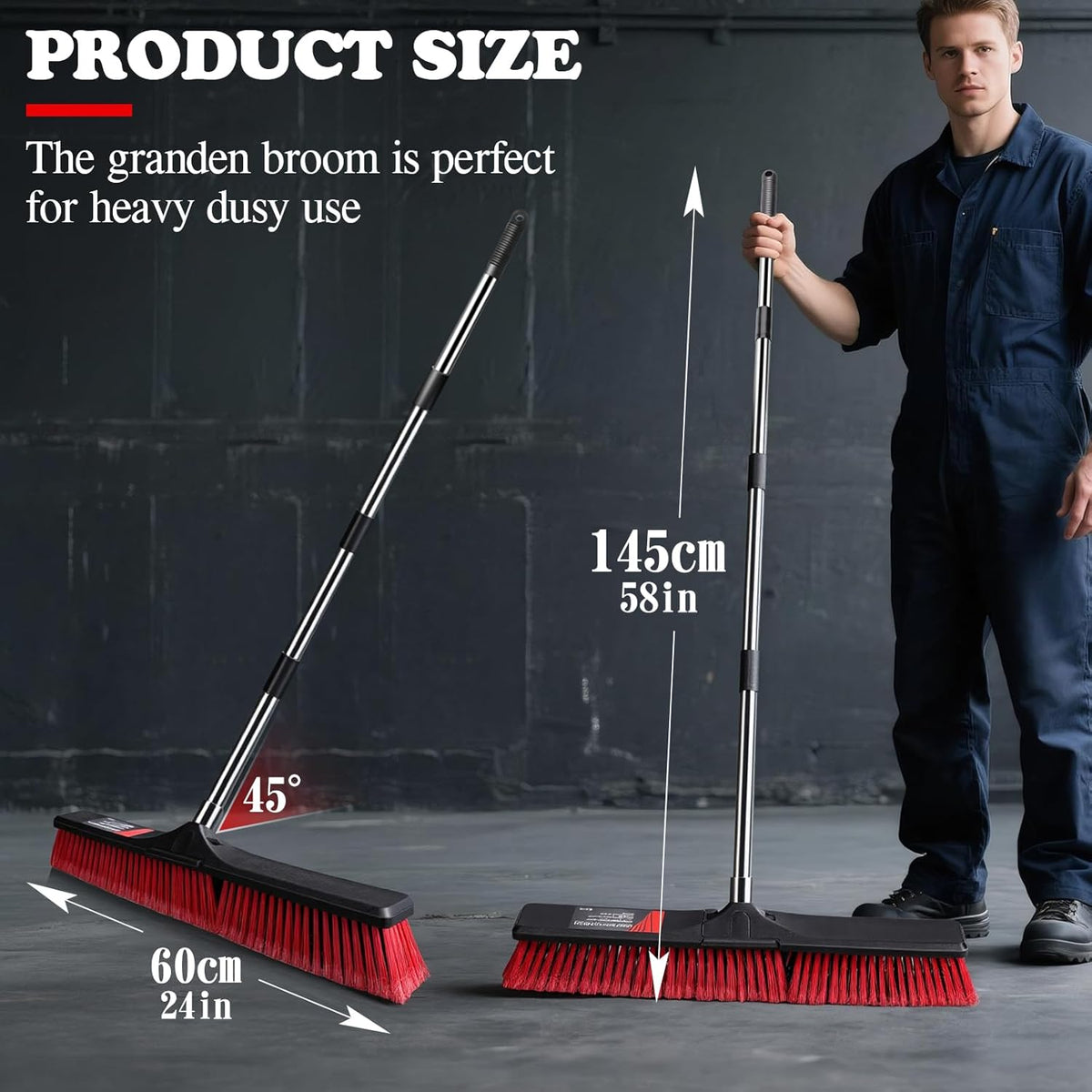 MASTERTOP 25'' Yard Broom, Heavy Duty Garden Broom with Stiff Bristles, Outdoor Sweeping Brush,Push