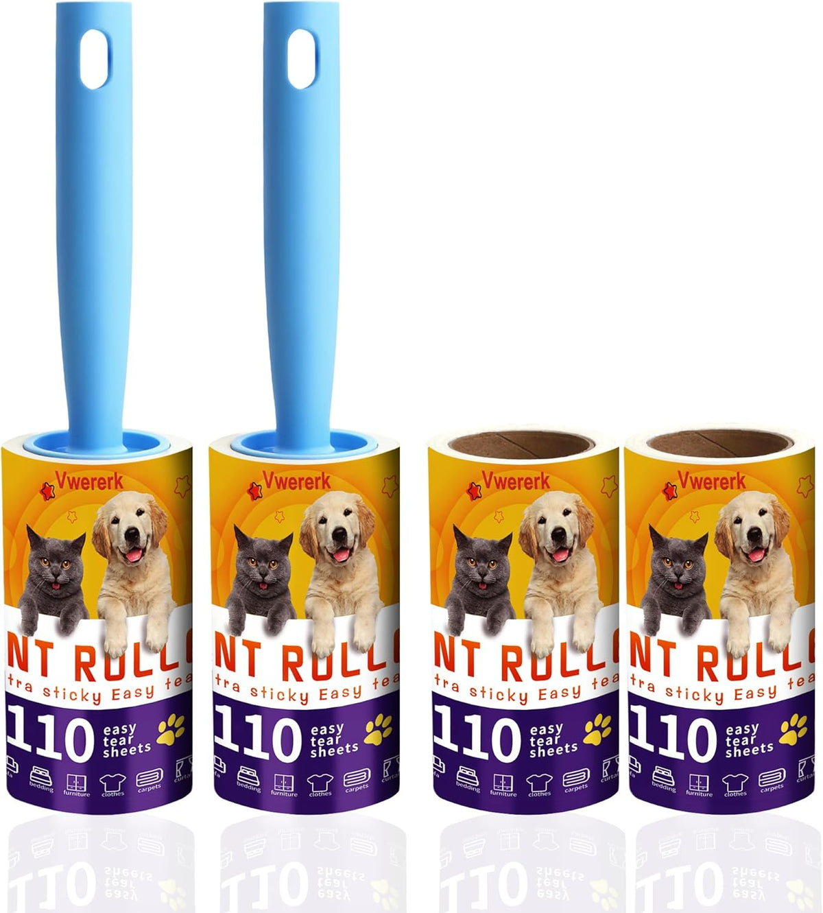 Lint Rollers for Pet Hair Extra Sticky, 440 Sheets/4 Lint Roller Refills with 2 Durable Handles