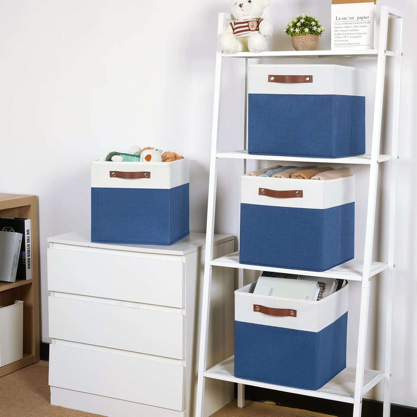 Temary Collapsible Storage Boxes - 12x12 Blue Cube Storage Bins with Handles for Organizing Home