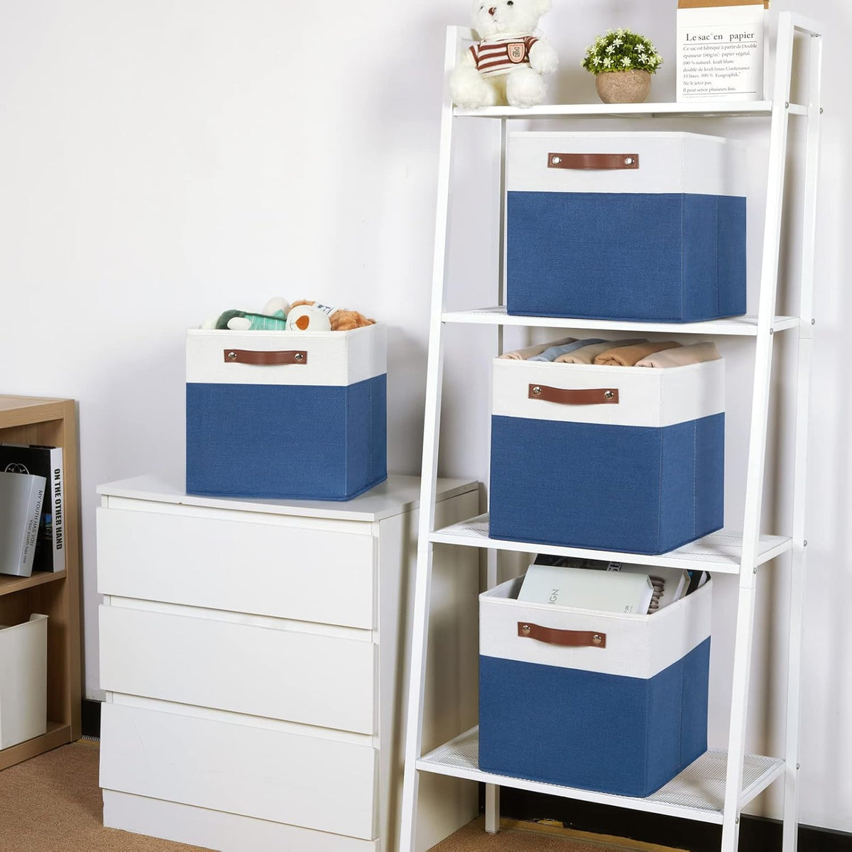 Temary Collapsible Storage Boxes - 12x12 Blue Cube Storage Bins with Handles for Organizing Home