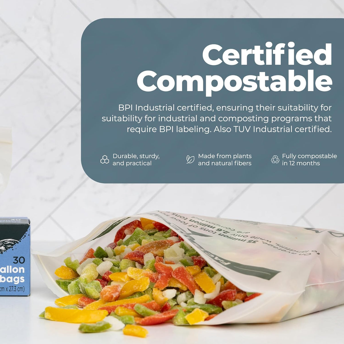 Matter Compostable Gallon Freezer Bags for Food Storage, Eco-Friendly, Resealable, Food Storage