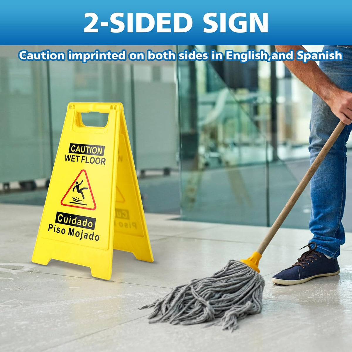6-Pack Caution Wet Floor Sign,17.5" Height,Bright Yellow Double-Sided Folding A-Shaped Frame
