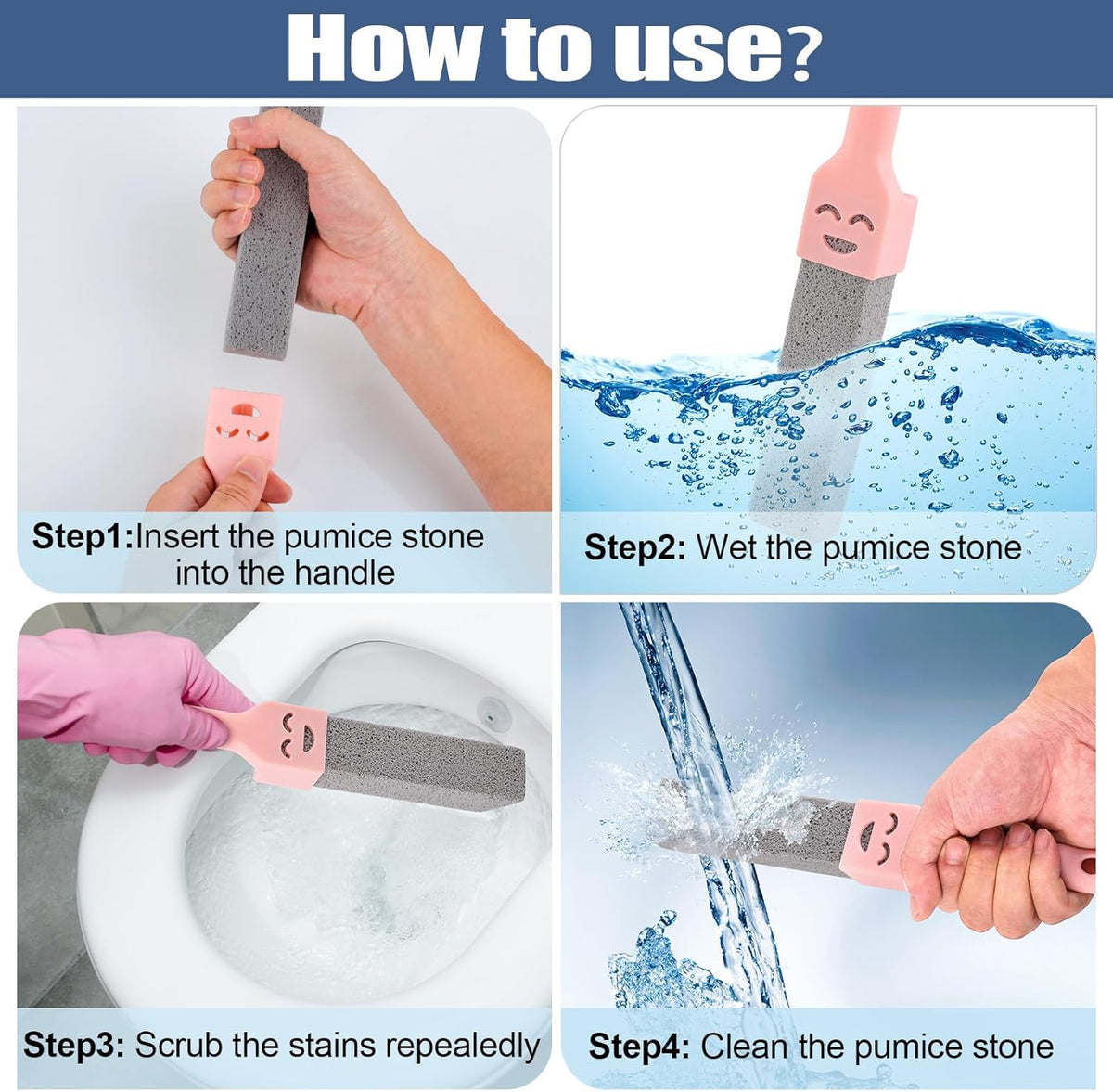Navona 68 Pack Pumice Stone Scouring Sticks with 8 Universal Handles, Grey Pumice Cleaner for