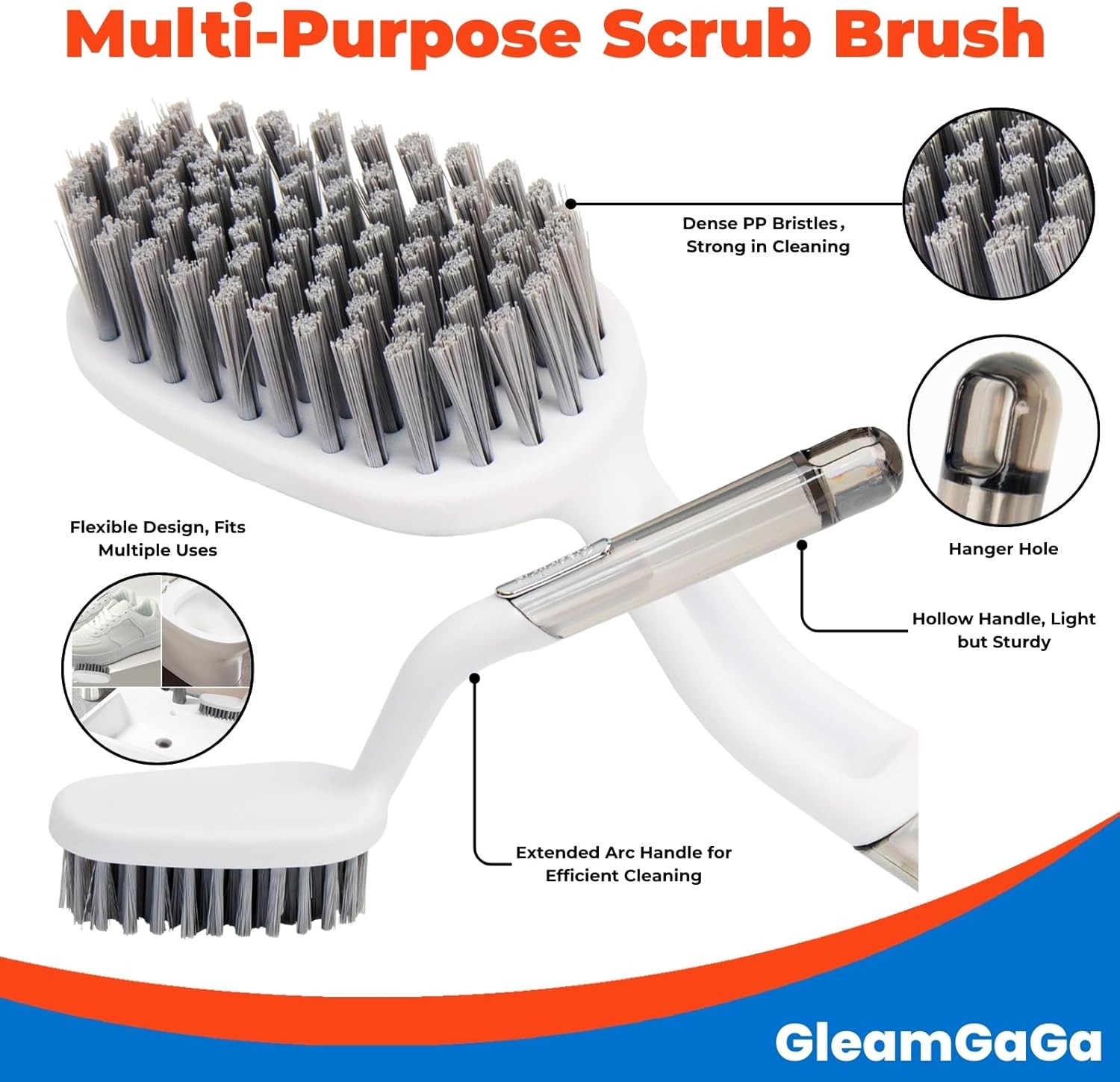 3 Pack Scrub Brush Set – Heavy-Duty Scrub Brushes for Cleaning with Handle, Cleaning Brush with