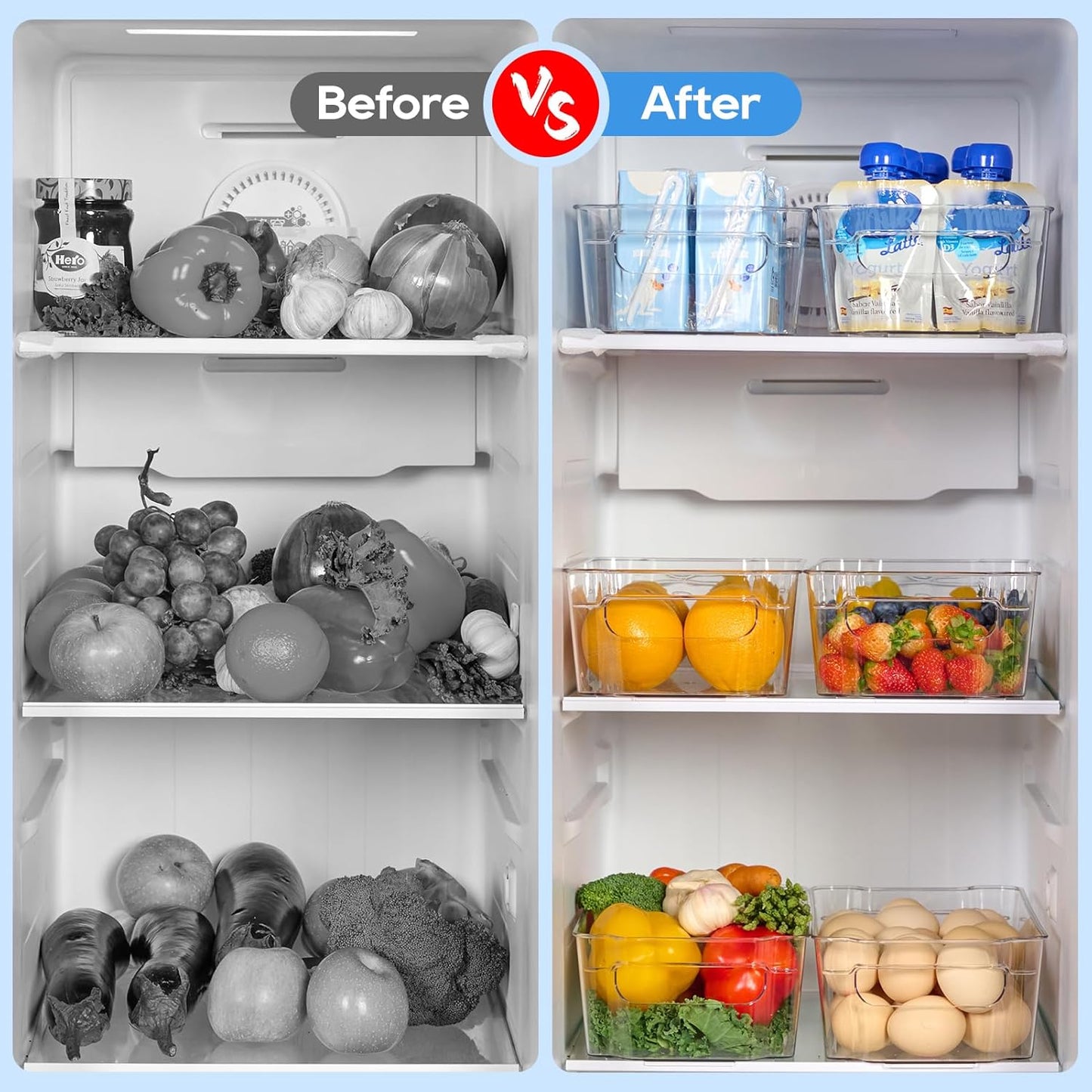 JollyPack 8 Pack Clear Plastic Storage Bins, Pantry Organizers and Storage with Handles, Clear