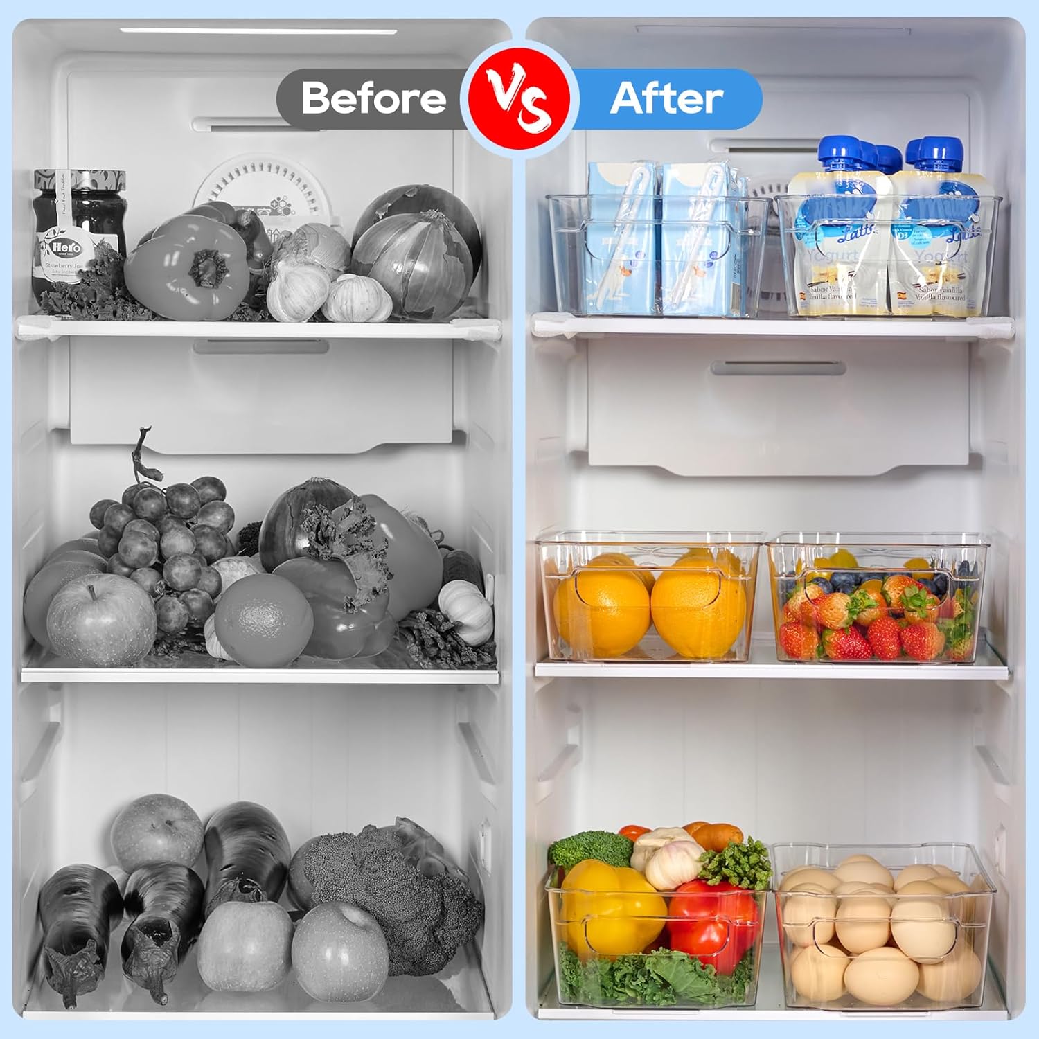 JollyPack 8 Pack Clear Plastic Storage Bins, Pantry Organizers and Storage with Handles, Clear