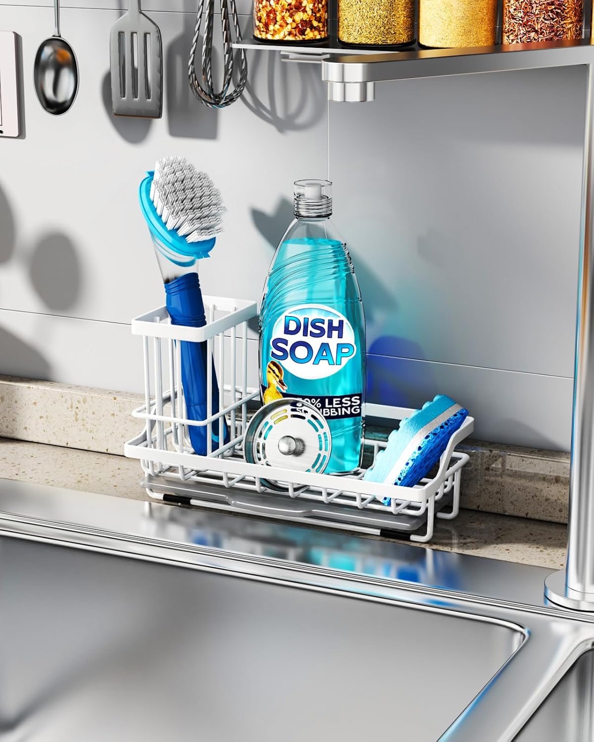 Consumest Sponge Holder for Kitchen Sink - Sink Caddy Organizer with Removable Drip Tray for