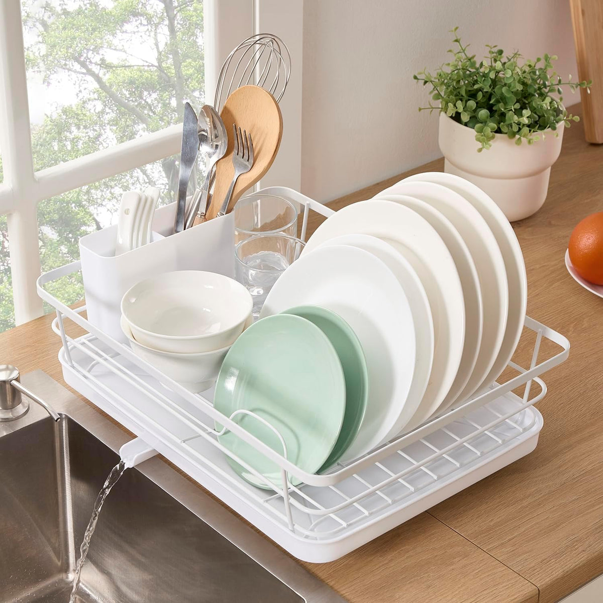 Dish Drying Rack 3 Piece Dish Drainer with Drainboard Set for Kitchen Counter – Dish Rack with