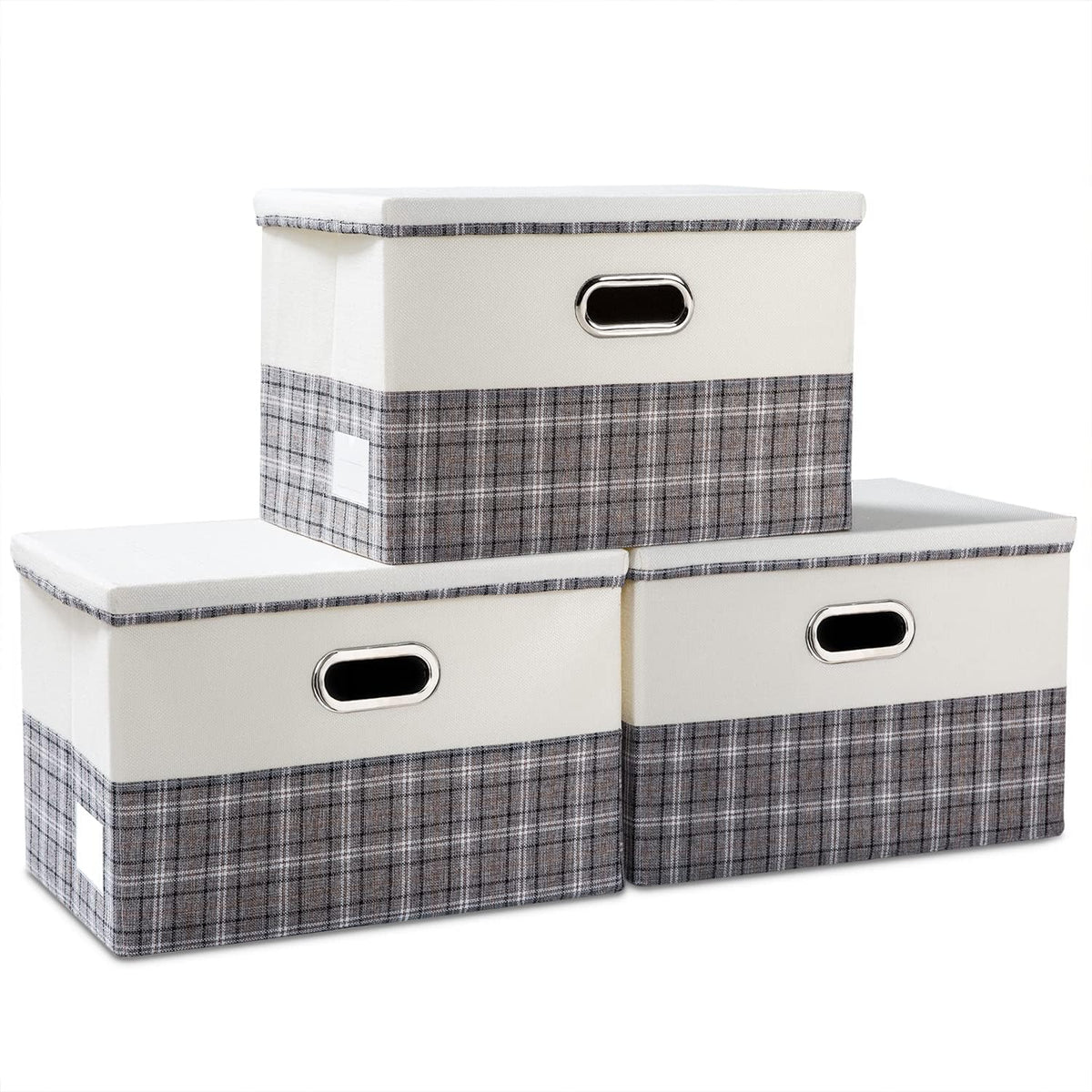 PRANDOM Large Collapsible Storage Bins with Lids [3-Pack] Fabric Foldable Storage Boxes Organizer