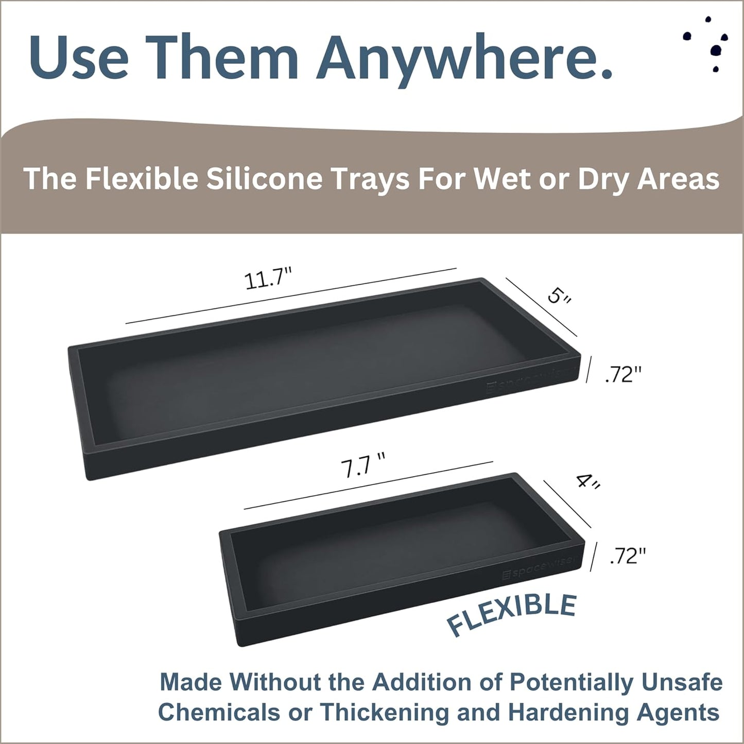 Countertop and Vanity Tray - 2 PC (11” and 7”) Shatterproof Silicone Kitchen and Bathroom Trays for