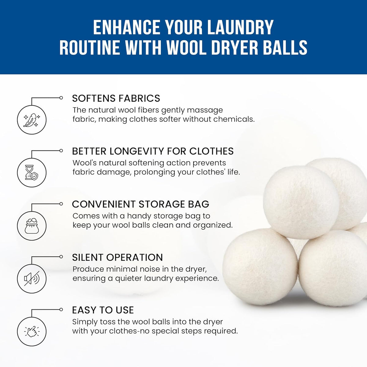 Ezhippie Quality Wool Dryer Balls - 6 XL Pack - 1000+ Loads - Pure Organic Wool - Reusable Natural