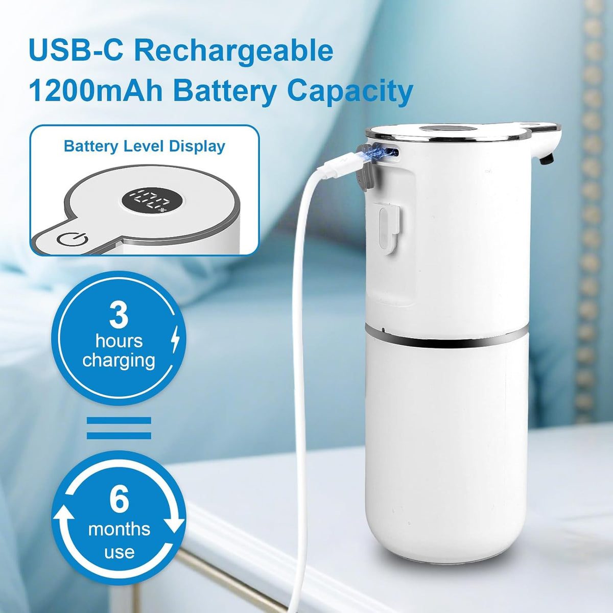 2 Pack Automatic Foaming Soap Dispenser Touchless, USB Rechargeable Smart Hand Soap Dispenser