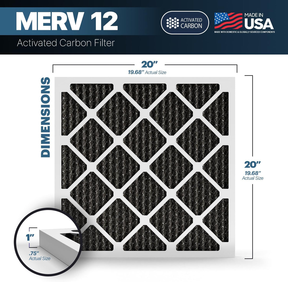 BNX TruFilter 20x20x1 MERV 12 Odor Defense (6-Pack) AC Furnace Air Filter with Activated Carbon