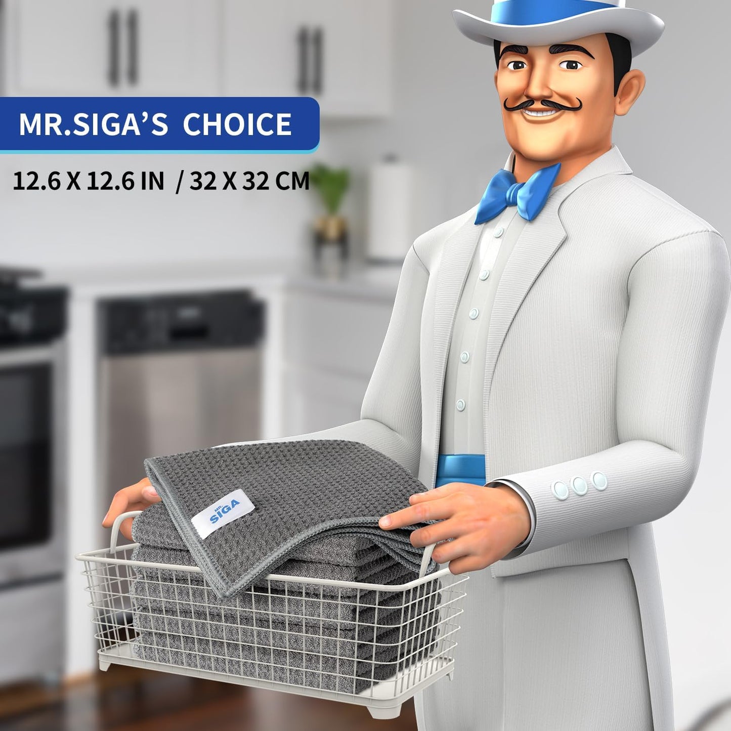 MR.SIGA Waffle Pattern Cleaning Cloths, Reusable Absorbent Microfiber Cleaning Cloths, Lint Free