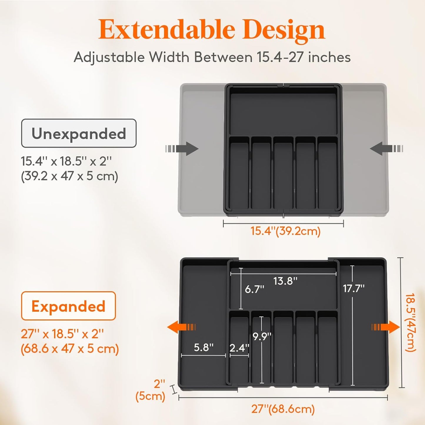 Lifewit Silverware Drawer Organizer, Expandable from 15.4 to 27 inches, Utensil Tray for Kitchen