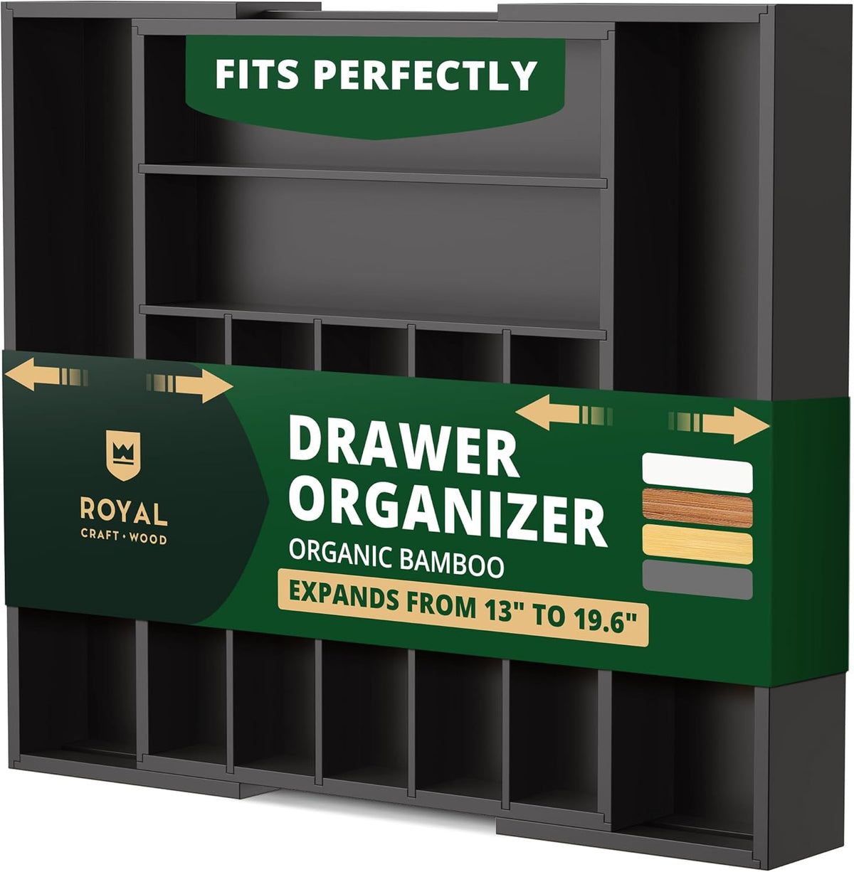 ROYAL CRAFT WOOD Luxury Bamboo Kitchen Drawer Organizer - Silverware Organizer - Utensil Holder and