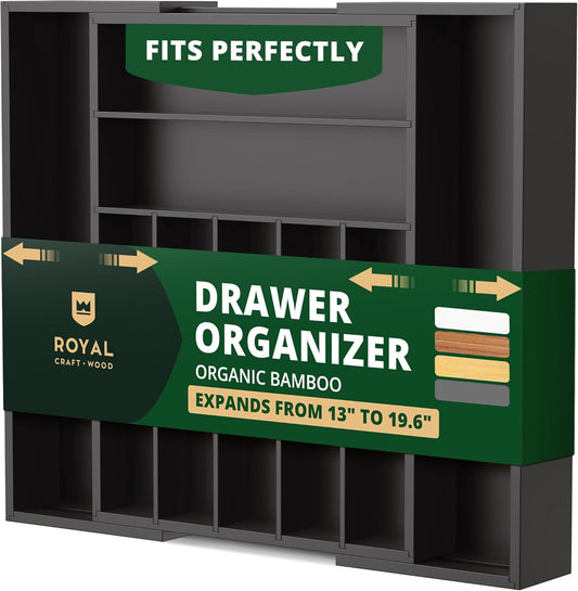 ROYAL CRAFT WOOD Luxury Bamboo Kitchen Drawer Organizer - Silverware Organizer - Utensil Holder and