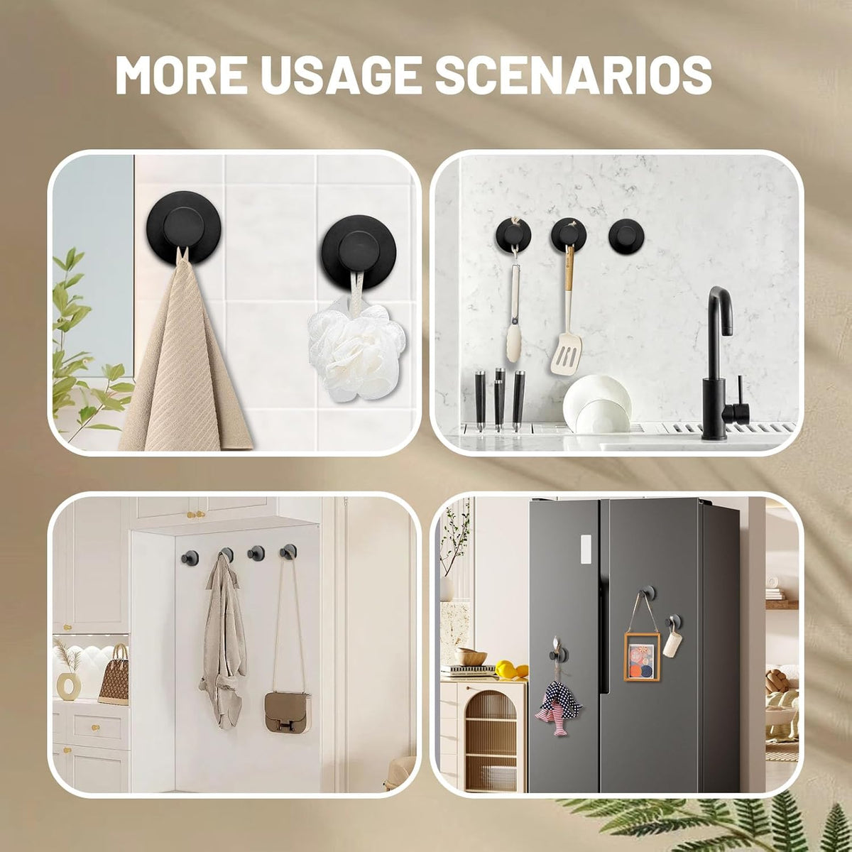 4 Pcs Suction Cup Hooks for Shower，Removable Hooks，Towel Hook，Suction Hook for Bathroom, Bedroom