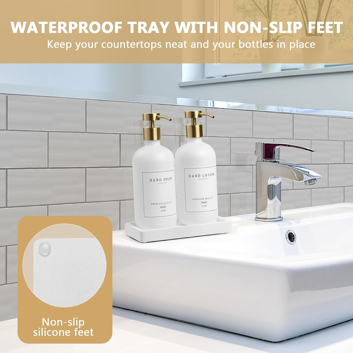 Soap Dispenser Bathroom - Kitchen Dish and Hand Soap Dispenser Set, Glass Bathroom Soap Lotion