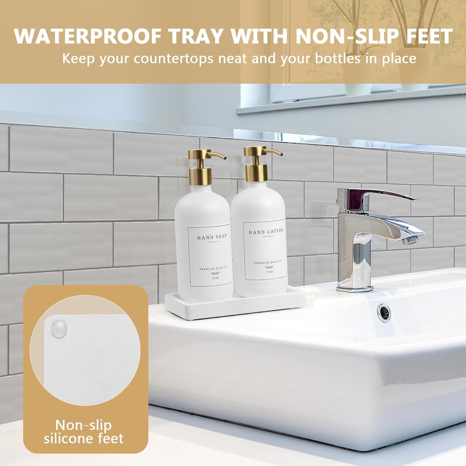 Soap Dispenser Bathroom - Kitchen Dish and Hand Soap Dispenser Set, Glass Bathroom Soap Lotion