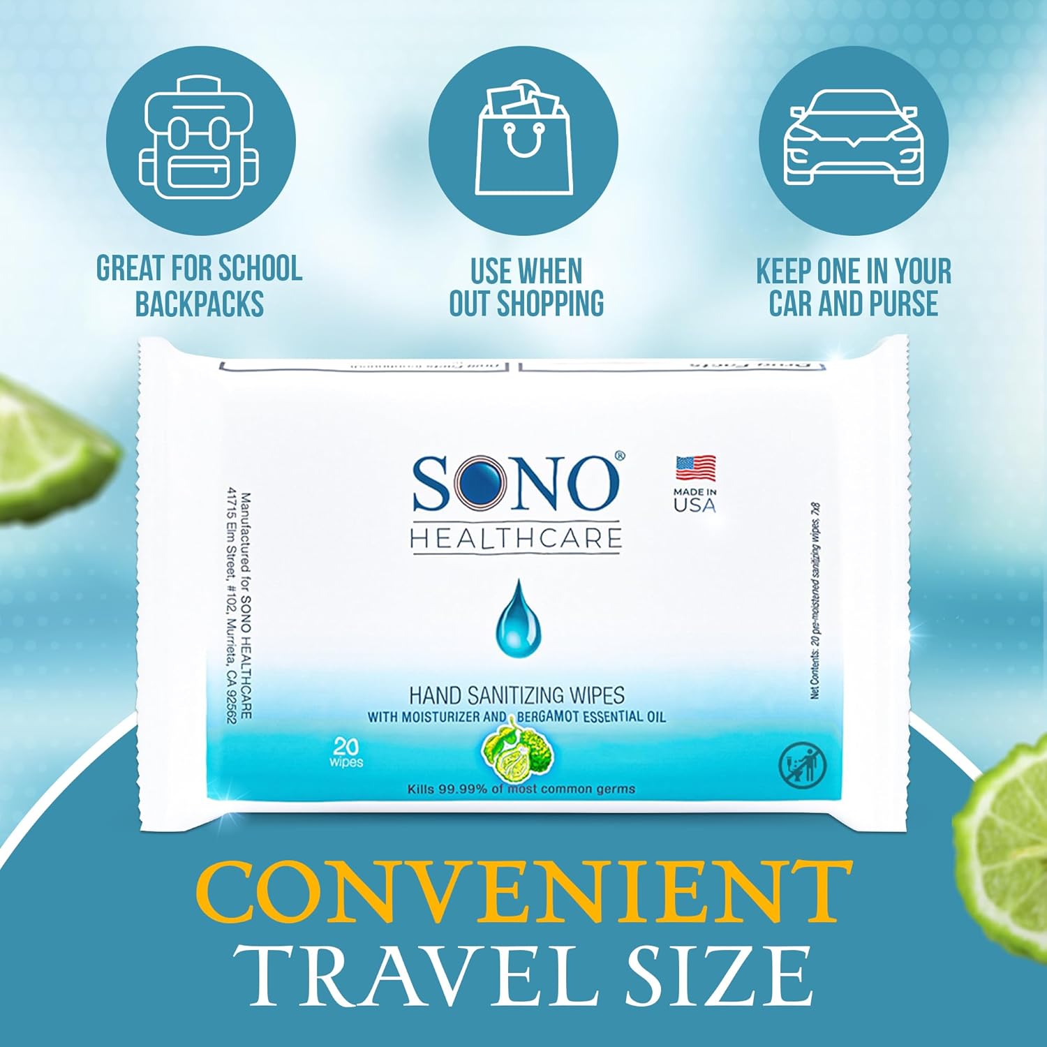 SONO Disinfecting Wipes - 160 Count (Pack of 2) + Sanitizer, Alcohol-Free, No Bleach