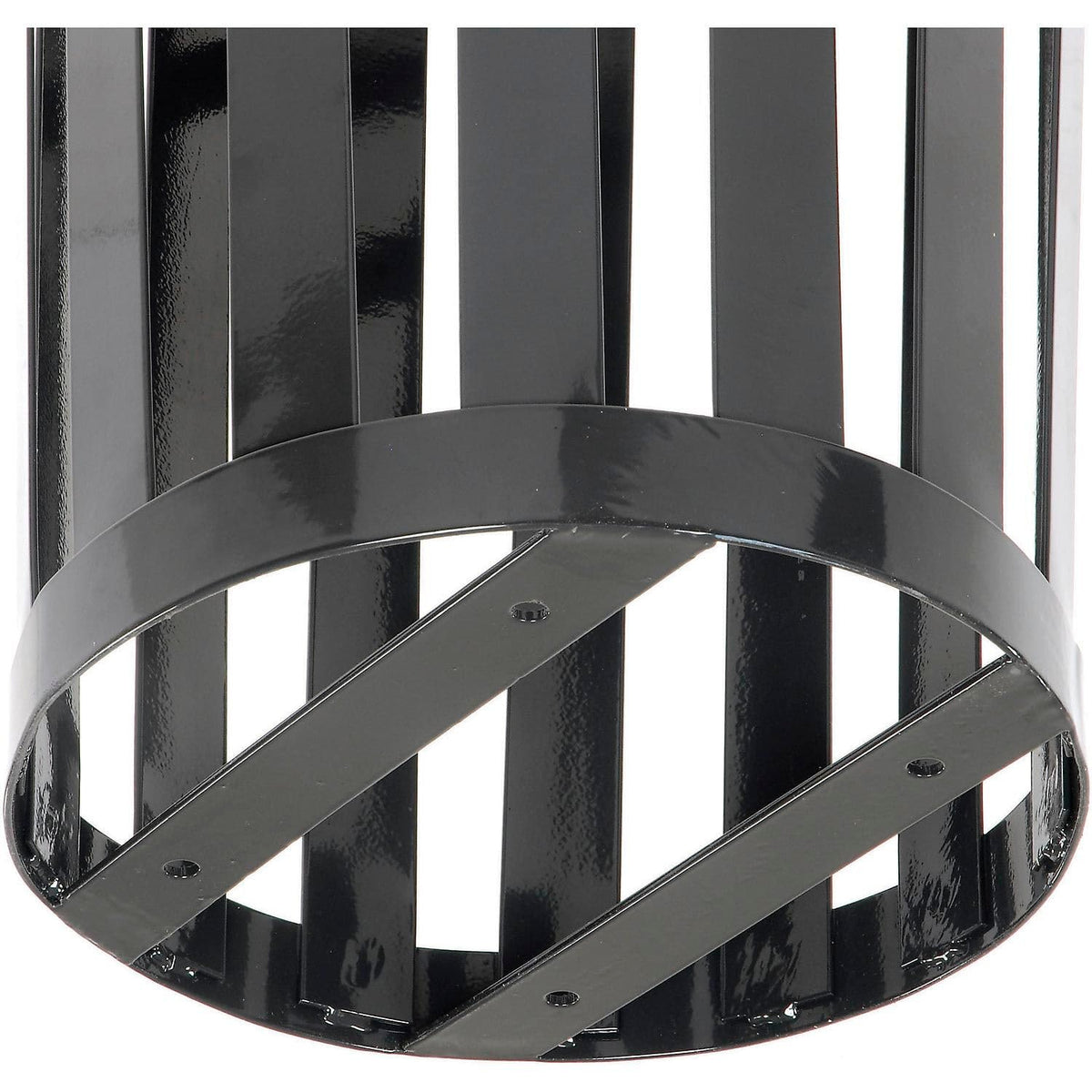 Global Industrial 24 Gallon Heavy-Duty Outdoor Metal Slatted Round Trash Receptacle with Rain