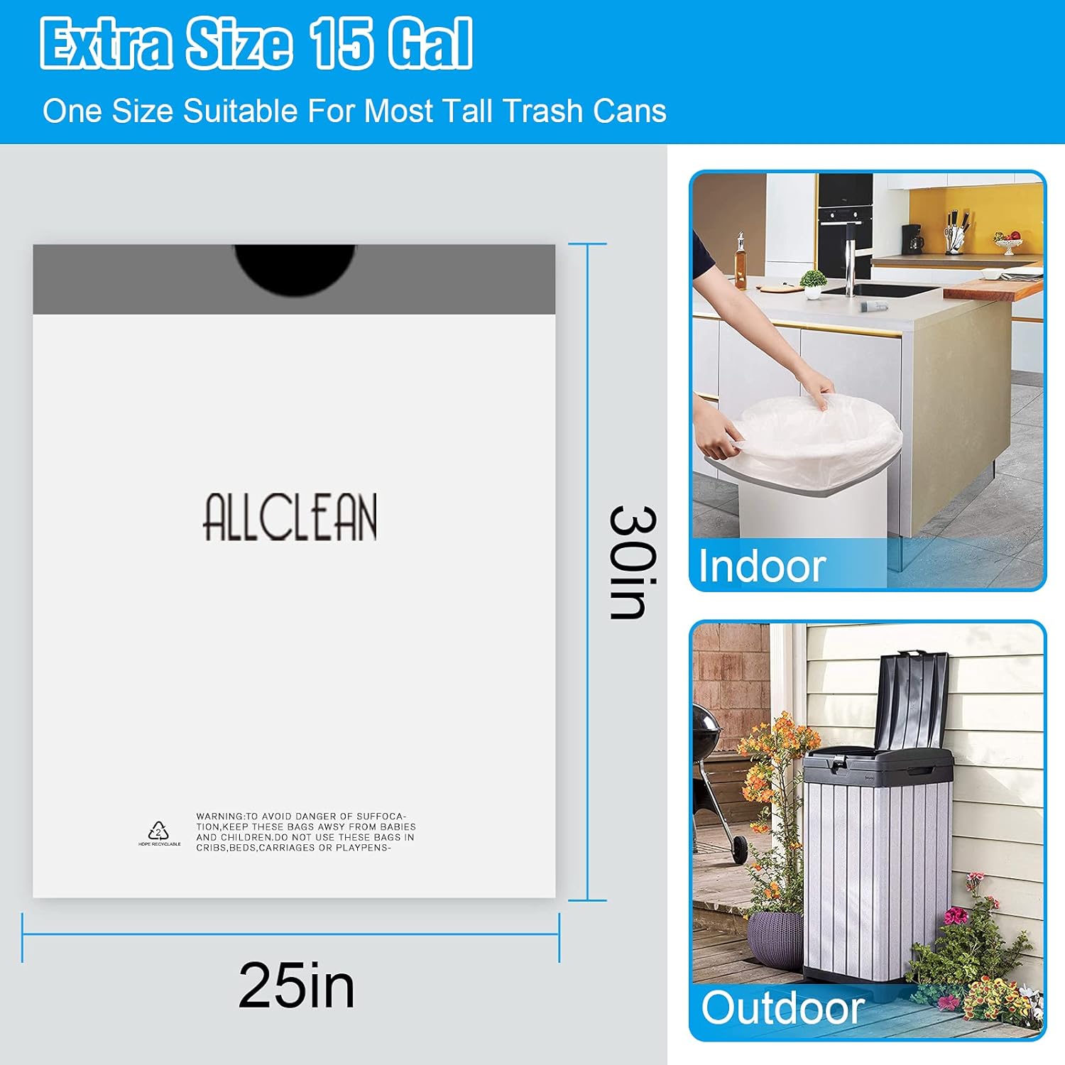 Trash Bags 15 Gallon Tall Kitchen Drawstring Garbage Bags,Fit 13-15 Gal Bins,Extra