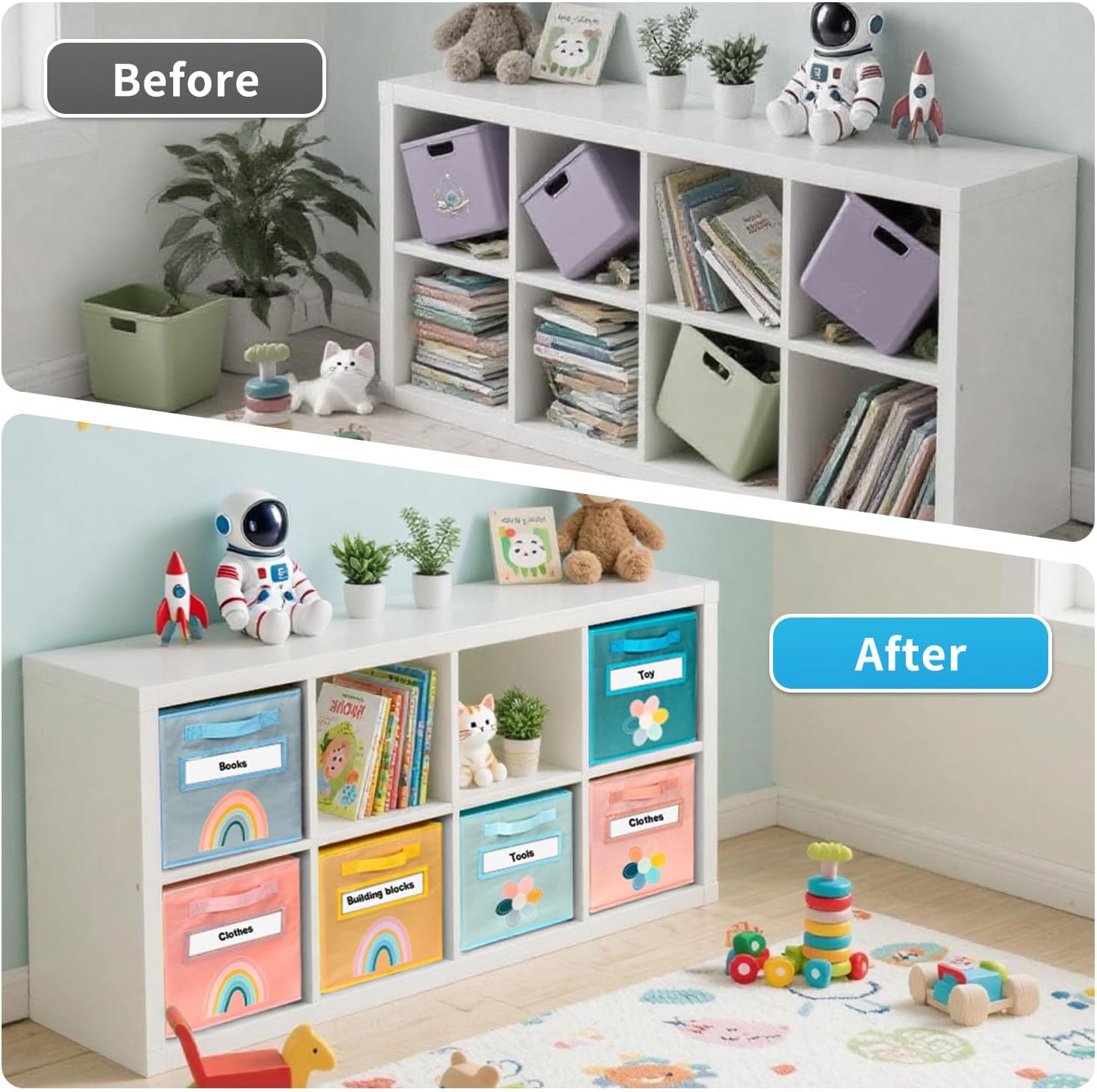 Cube Storage Bins, 6 Pack 11 Inch Fabric Storage Bins with Handle and Label Window, Foldable