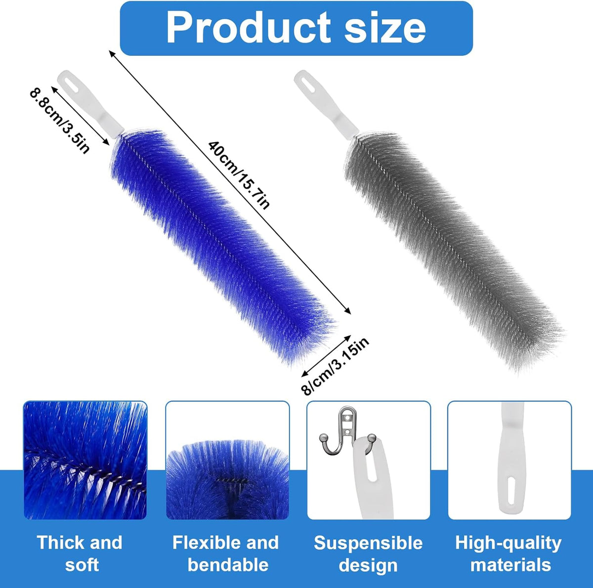 2 Pcs Cobweb Duster, Bendable Fan Cleaner Brushes Set Reusable, Plastic Microfiber Duster for Air