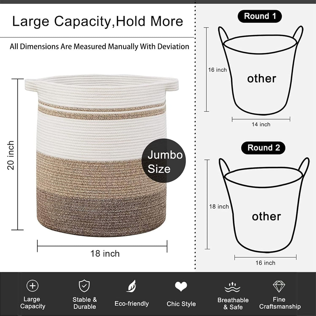 OIAHOMY 80L Laundry Baskets Hamper with Handles,Decorative Basket for Living room,Woven Storage