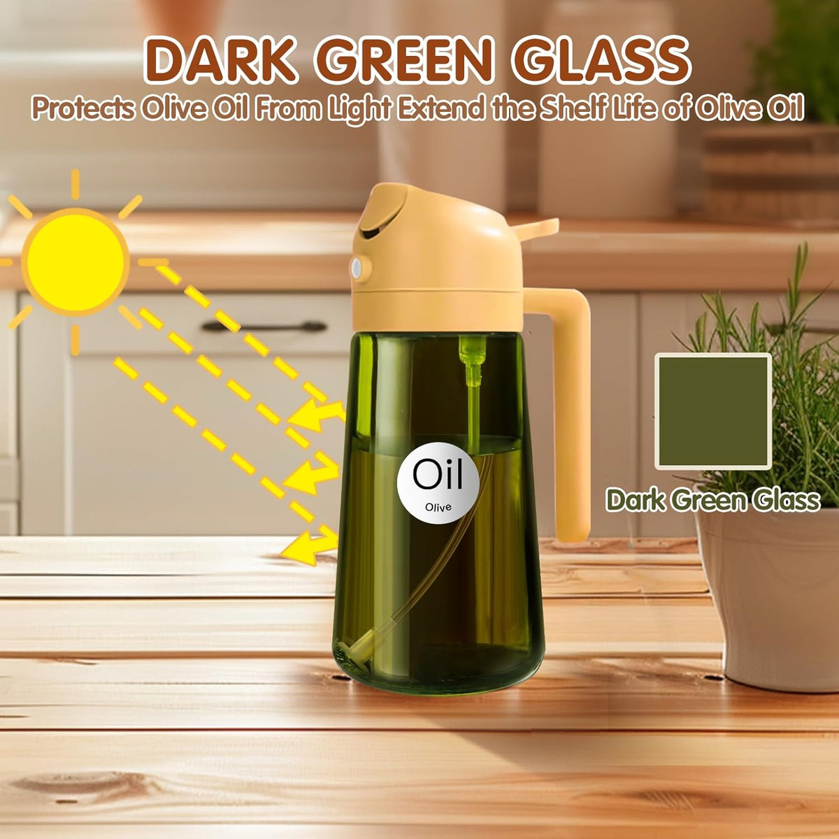 YARRAMATE 16oz/470ml Light-Blocking Dark Oil Sprayer for Cooking, 2 in 1 Olive Oil Dispenser Bottle