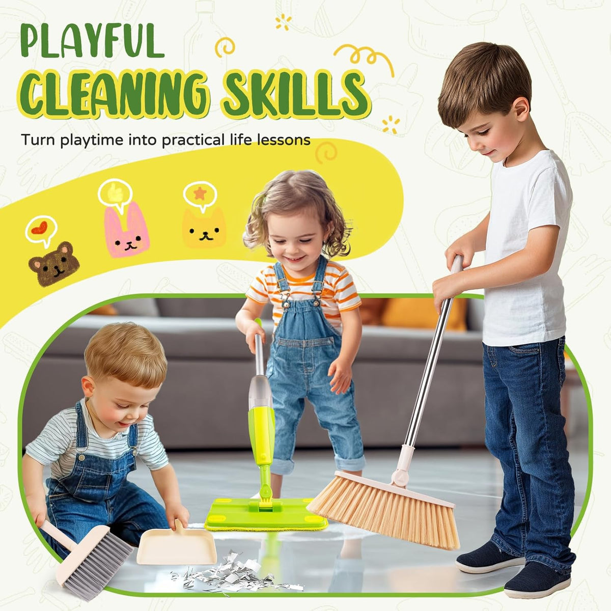 Kids Cleaning Toy Set,Mini Spray Mop Montessori Toys Pretend Play Cleaning Tool for Toddlers with