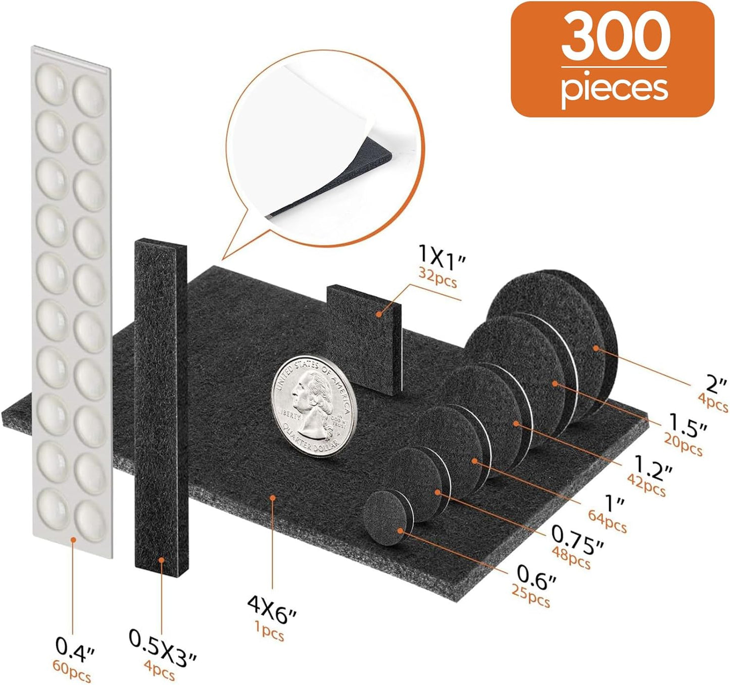 Furniture Pads 300 Pieces Felt Furniture Pads Premium Huge Pack, BAIPOK Self Adhesive Anti Scratch