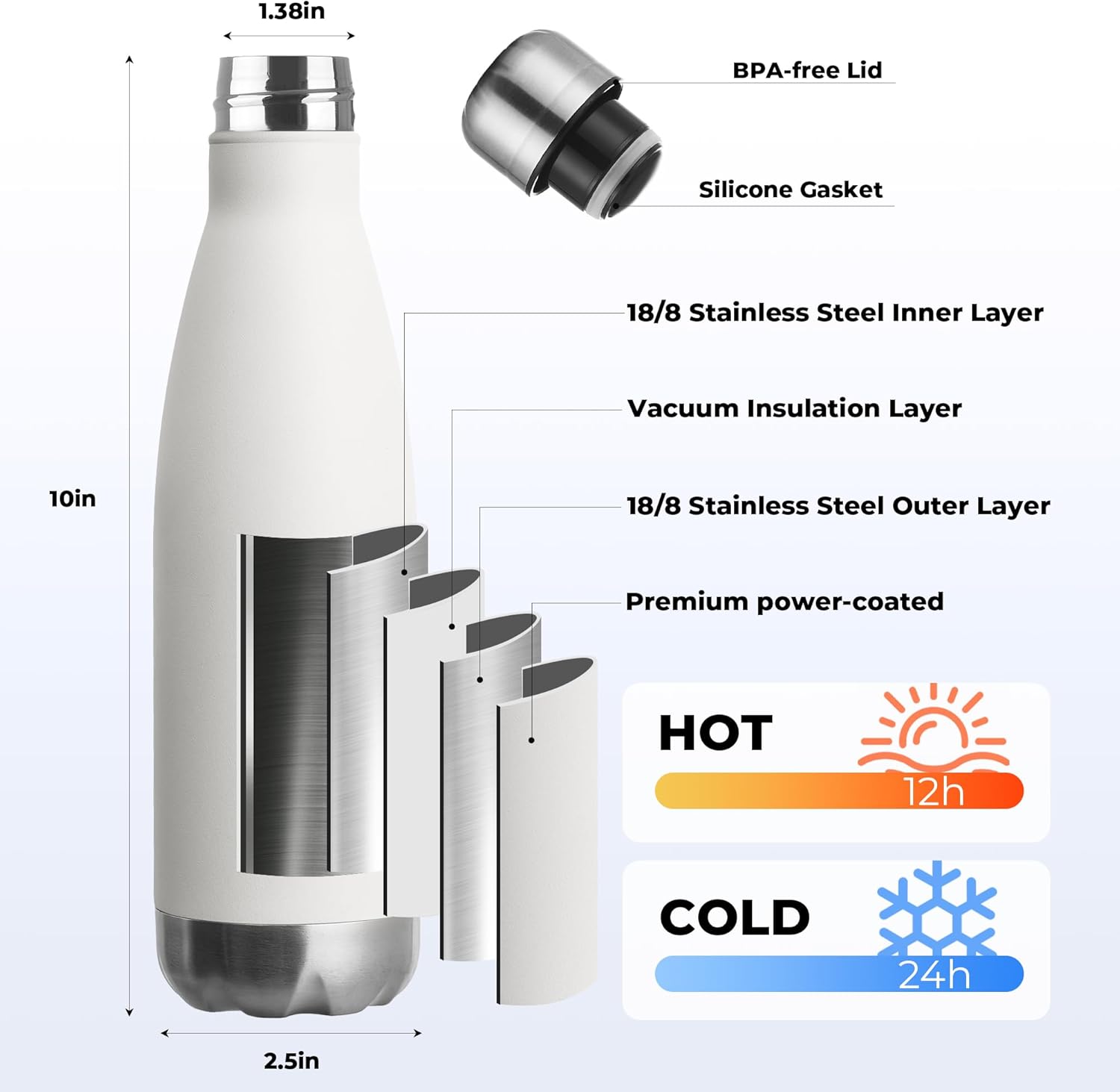 MEWAY 17oz Sport Water Bottle 12 Pack Vacuum Insulated Stainless Steel Leak-Proof Double Wall Cola